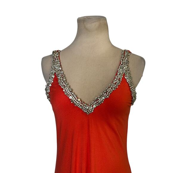 SKY orange crystal encrusted neck detail asymmetrical dress size M - Picture 14 of 16